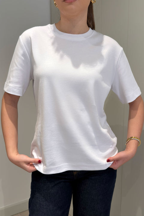 %100 Pamuk Kısa Kol Basic T-shirt- BEYAZ