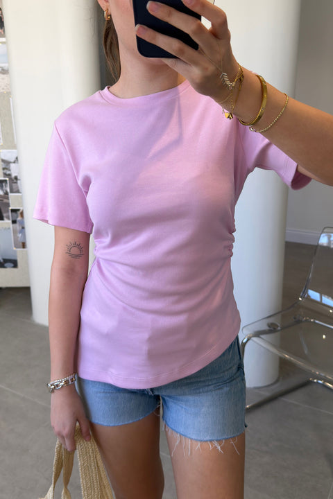 Asimetrik Kesim Kısa Kollu Bluz- PEMBE