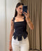 Askılı Bağlamalı Korse Denim Bluz- LACİVERT