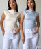 BEYAZ MAVİ 2'Lİ PAKET PREMİUM DİK YAKA BLUZ- BEYAZ MAVİ