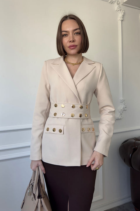 Çıtçıtlı Premium Blazer Ceket- TAŞ