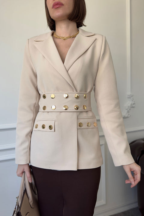 Çıtçıtlı Premium Blazer Ceket- TAŞ