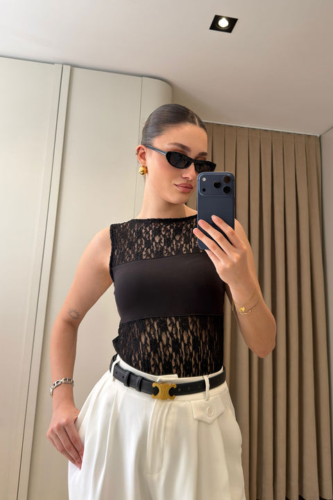 Dantel Detaylı Body Suit- SİYAH