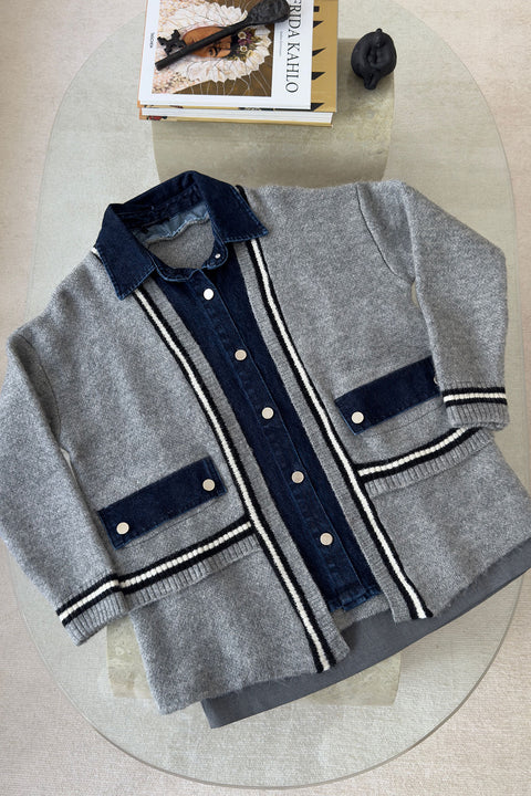 Denim Detay Premium Hırka- GRİ