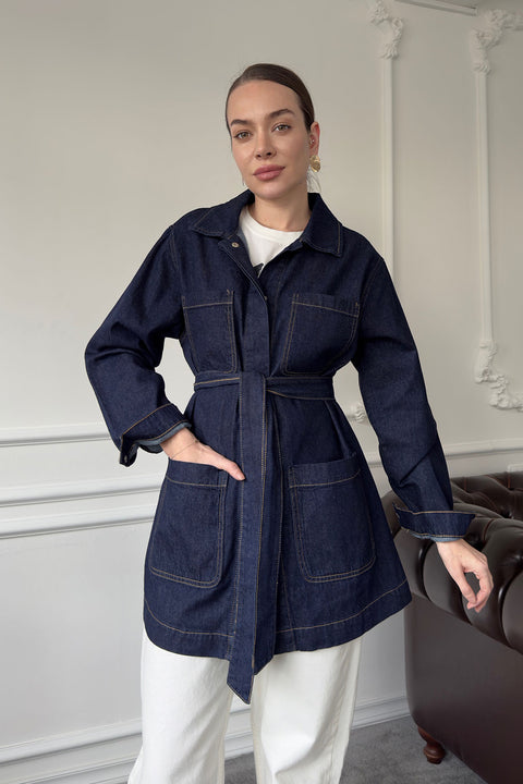 Dört Cepli Oversize Ceket- MAVİ