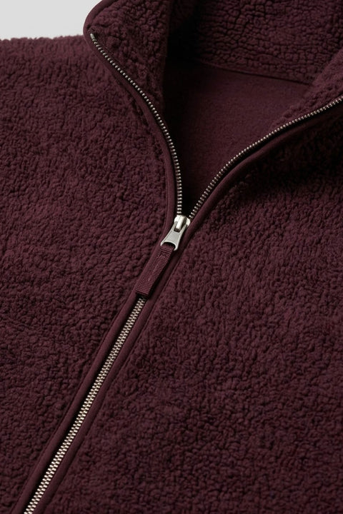 FERMUARLI DİK YAKA POLAR CEKET- BORDO