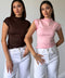 KAHVE PEMBE 2'Lİ PAKET PREMİUM DİK YAKA BLUZ- KAHVE PEMBE