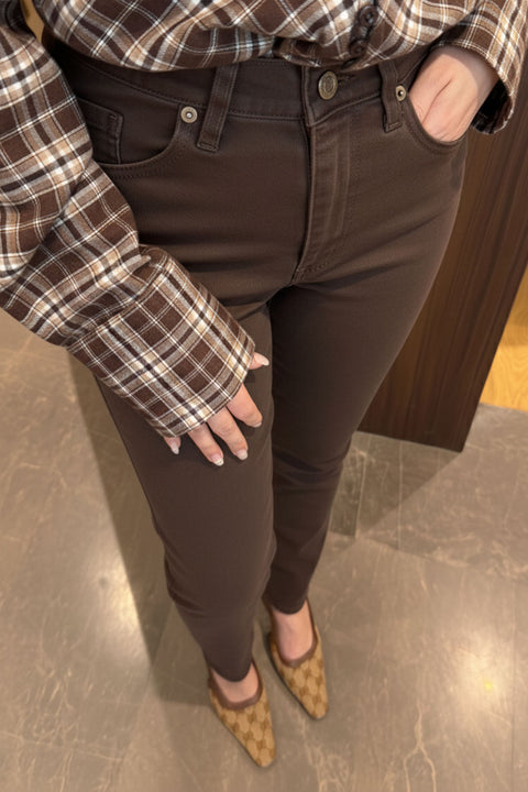 Kesik Paça Boyfit Jean- KAHVERENGİ