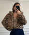 Leopar Desen Premium Kürk Mont- CAMEL