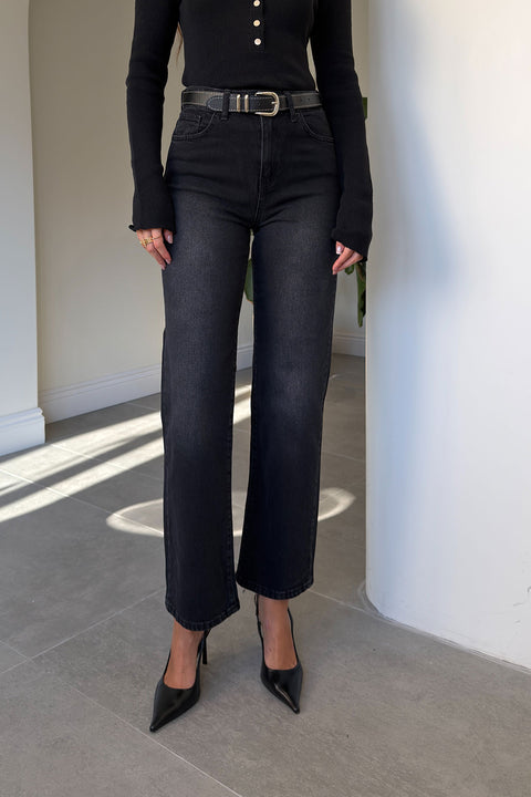 LUNA KEMERLİ WİDE LEG JEAN- FÜME