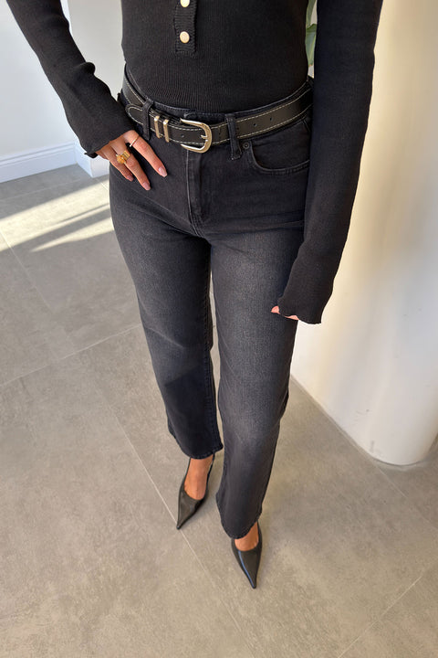 LUNA KEMERLİ WİDE LEG JEAN- FÜME