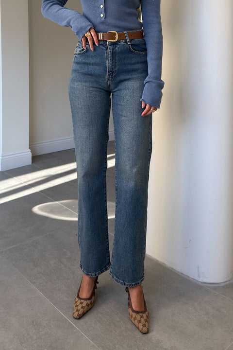 LUNA KEMERLİ WİDE LEG JEAN- MAVİ