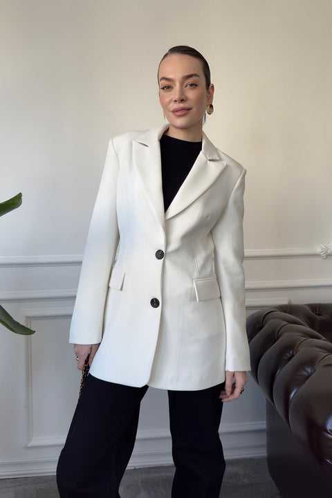 Nevür Detay Premium Blazer Ceket- BEYAZ