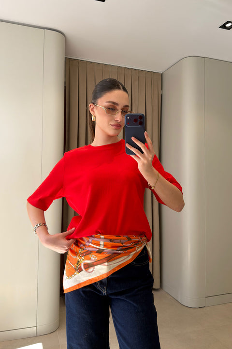 Omuz Vatkalı Premium T-shirt- KIRMIZI