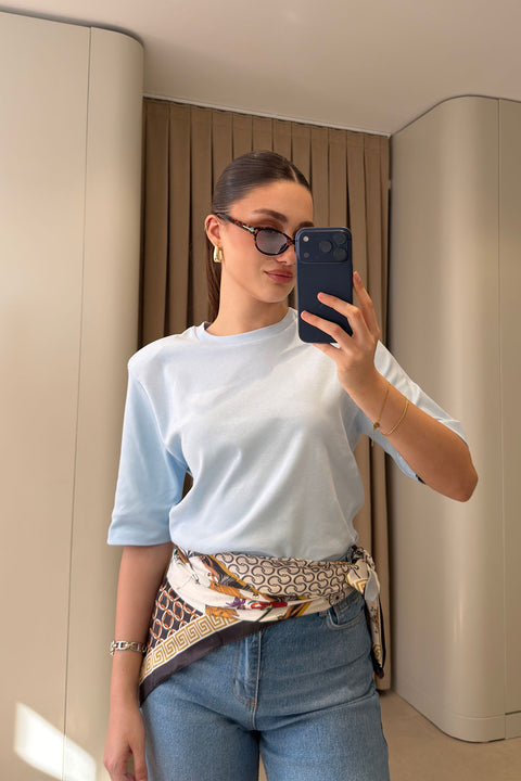 Omuz Vatkalı Premium T-shirt- MAVİ