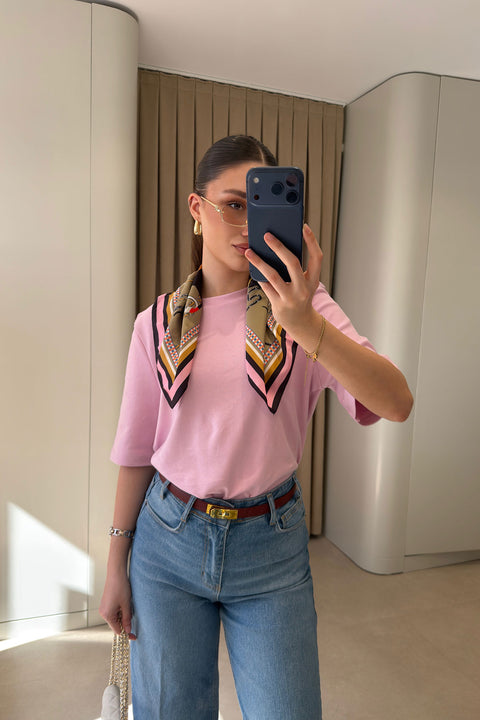 Omuz Vatkalı Premium T-shirt- PEMBE
