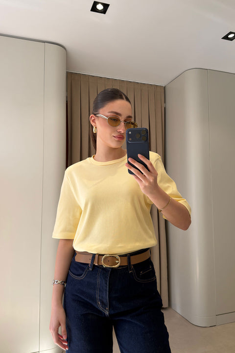 Omuz Vatkalı Premium T-shirt- SARI