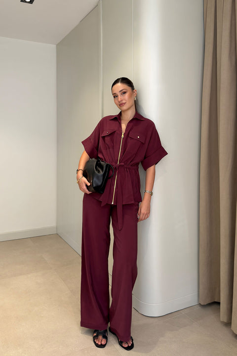 Önü Fermuarlı Tensel Premium Takım- BORDO