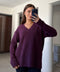 Oversize V Yaka Triko Kazak- BORDO