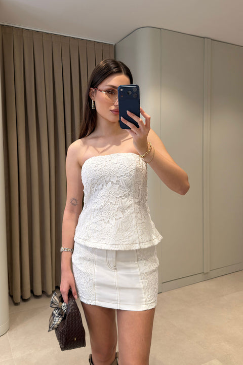 Özel Seri Arkası Fermuarlı Dantel Detaylı Bluz- BEYAZ