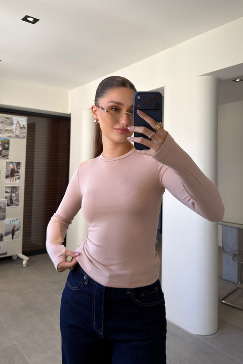 Parmak Geçmeli Uzun Kollu Body- PUDRA