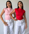 PEMBE KIRMIZI 2'Lİ PAKET PREMİUM DİK YAKA BLUZ- PEMBE KIRMIZI