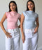 PEMBE MAVİ 2'Lİ PAKET PREMİUM DİK YAKA BLUZ- PEMBE MAVİ