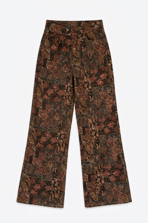 Premium Çiçek Desenli Pantolun- BORDO