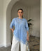 Premium Dantelli Bisiklet Yaka Bluz- MAVİ