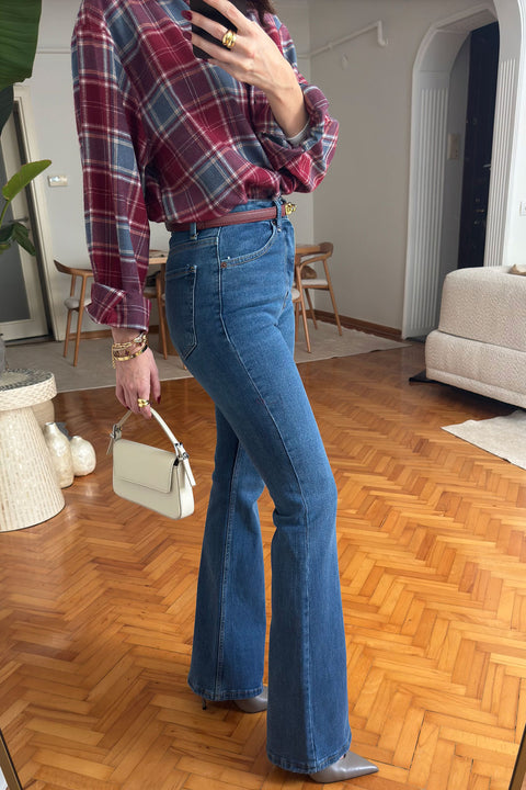 Premium İspanyol Paça Jean- MAVİ