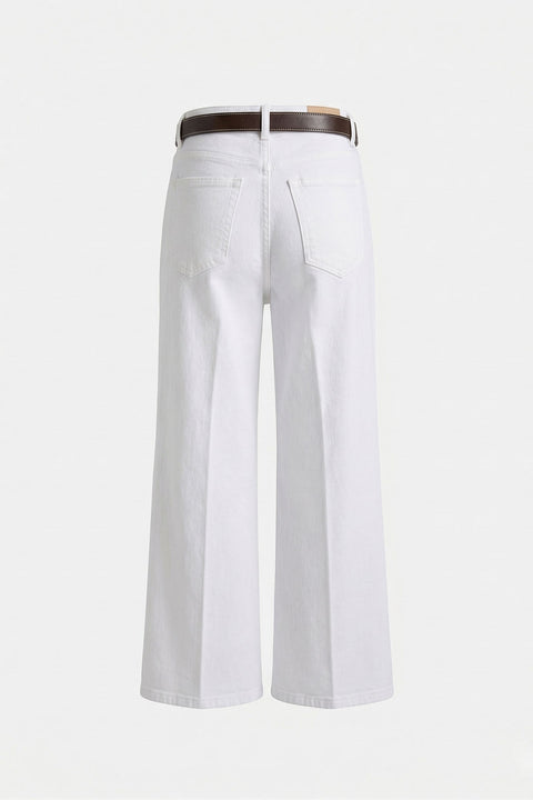 Premium Kemerli Flare Jean- BEYAZ