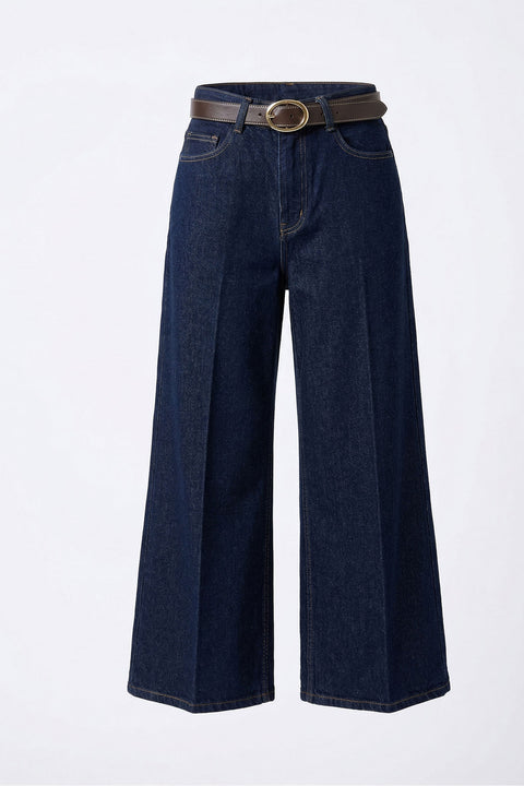 Premium Kemerli Flare Jean- KOYU LACİVERT