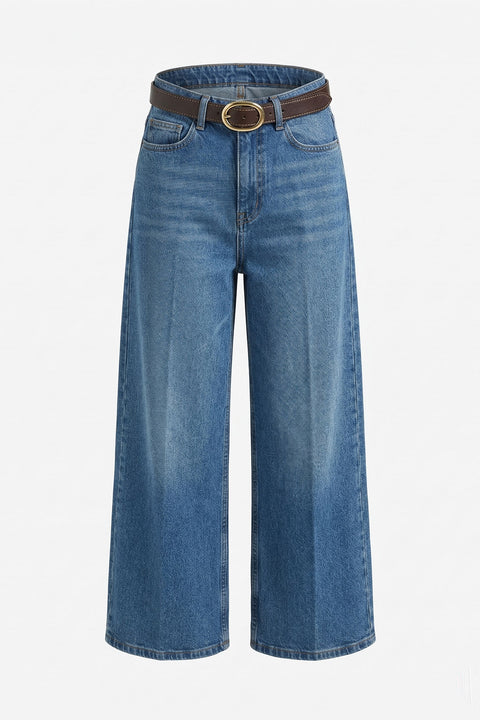 Premium Kemerli Flare Jean- MAVİ