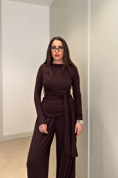 Premium Seri Tasarım Beli Bağlamalı Takım- KAHVERENGİ