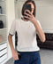 Renk Detay Triko Tshirt- EKRU