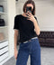 Renk Detay Triko Tshirt- SİYAH