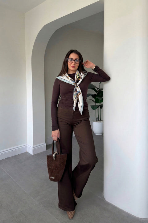 Tintli Wide Leg Jean- KAHVERENGİ