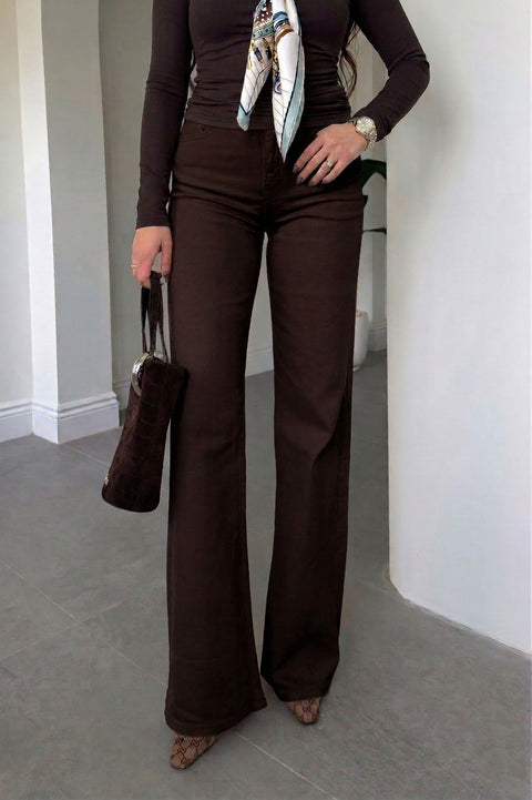 Tintli Wide Leg Jean- KAHVERENGİ