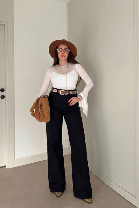 Tintli Wide Leg Jean- Siyah