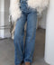 Tintli Wide Leg Taşlı Jean- MAVİ