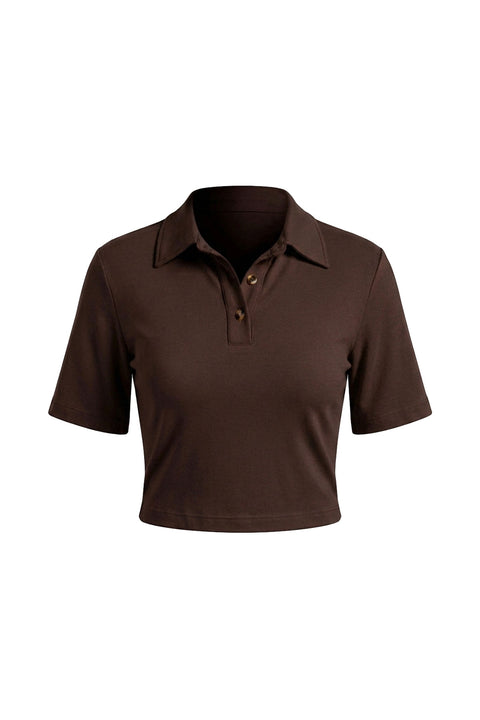Vatkalı Premium Polo Yaka Bluz- KAHVERENGİ
