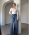 Wide Leg Önü Taşlı Jean- MAVİ