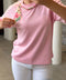 Yakası Zincirli Fularlı Modal Bluz- PEMBE
