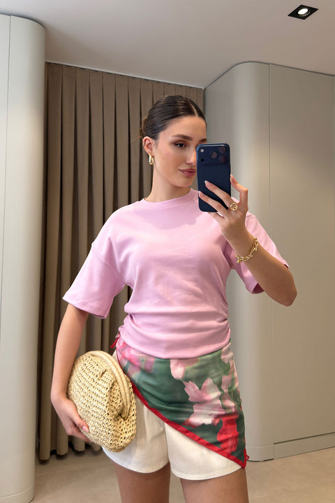 Yarasa Kol Büzgülü Bluz- PEMBE