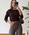 Yeni Model Kayık Yaka Triko Bluz- KAHVERENGİ