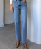 Yüksek Bel Kesik Paça Straight Fit Jean- AÇIK MAVİ