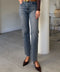 Yüksek Bel Kesik Paça Straight Fit Jean- MAVİ