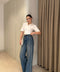 Zımba Detaylı Wide Leg Jean- KOYU LACİVERT