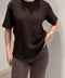 %100 Pamuk Kısa Kol Basic T-shirt- KAHVERENGİ