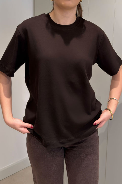 %100 Pamuk Kısa Kol Basic T-shirt- KAHVERENGİ